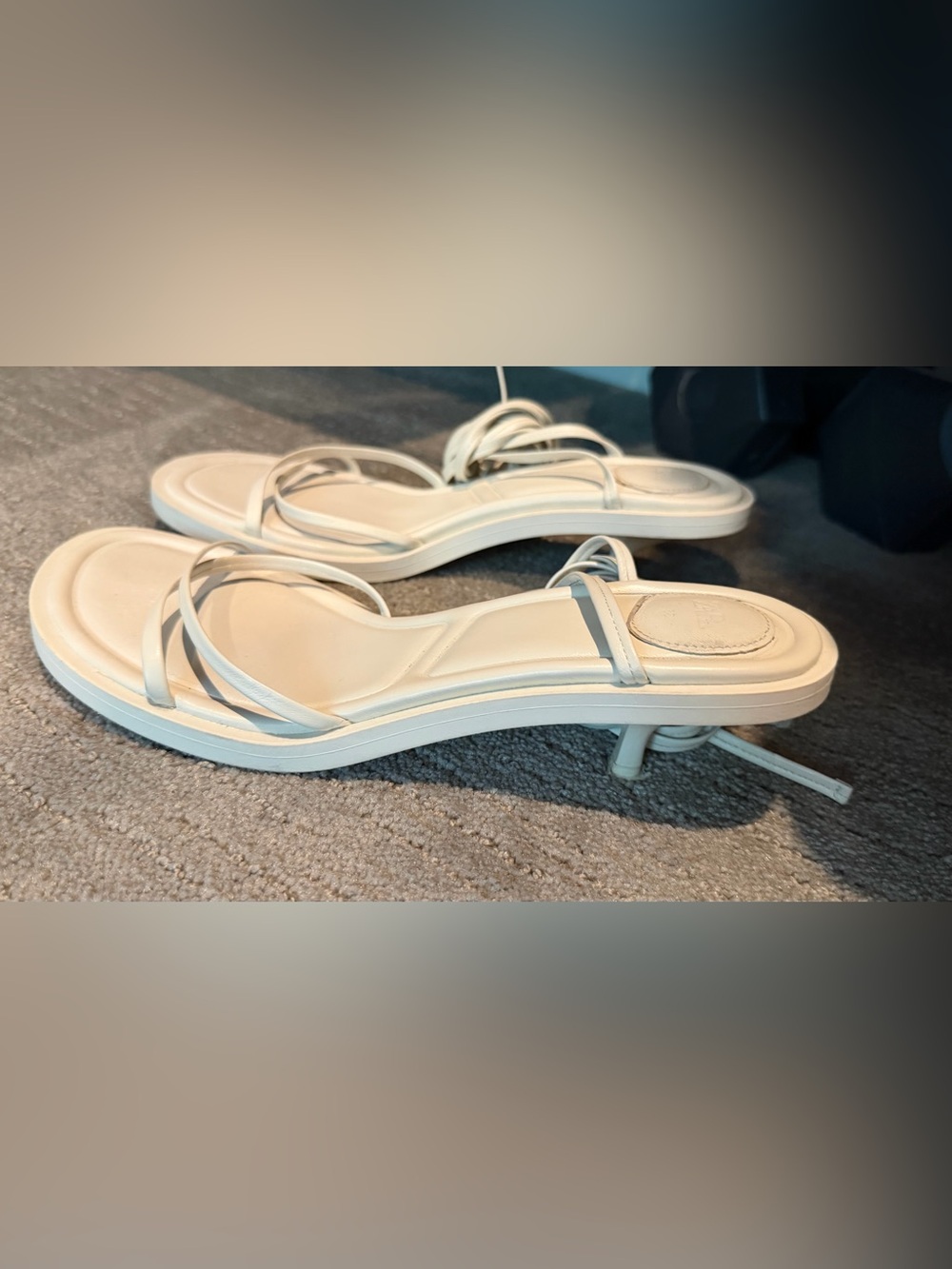 Zara White Strappy Ankle-Tie Kitten Heel Sandals. - Picture 2 of 4
